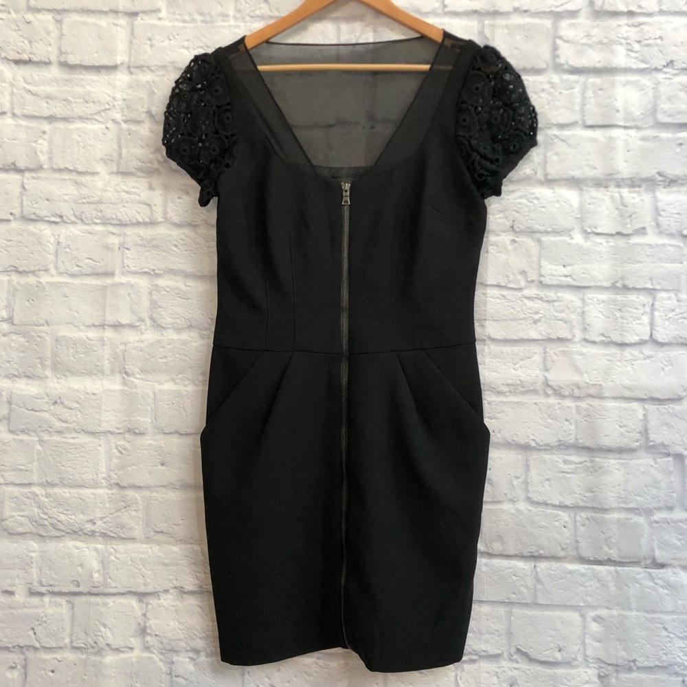Little Black Dress zipper front, sheer, lace sz 8